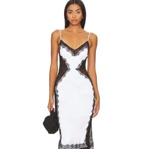 NBD Contrast Lace Midi Dress in Black and White s flaw